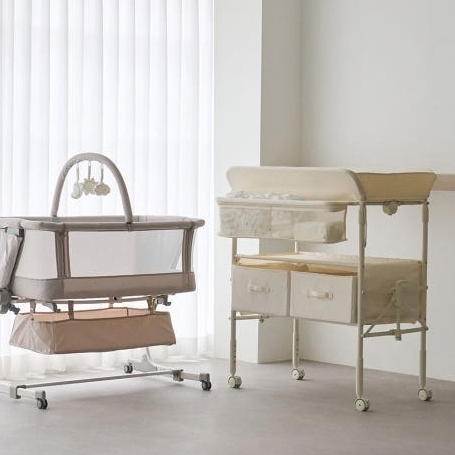 ★리안★드림콧 신생아 접이식 아기침대 + 기저귀 갈이대 세트