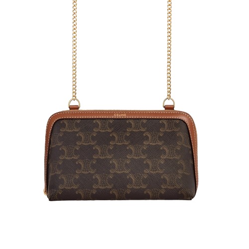 ★CELINE★ 체인 클러치 - 트리옹프 캔버스 & 램스킨 탠